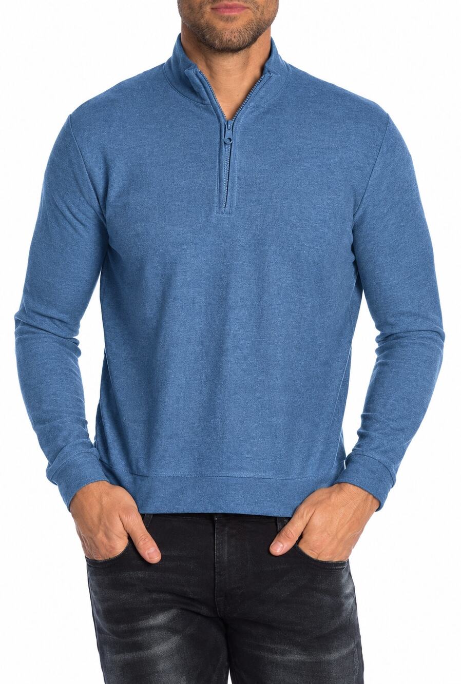 Thomas Dean Mens Quarter Zip Pullover XL Blue Long Sleeve Cotton Preppy Casual